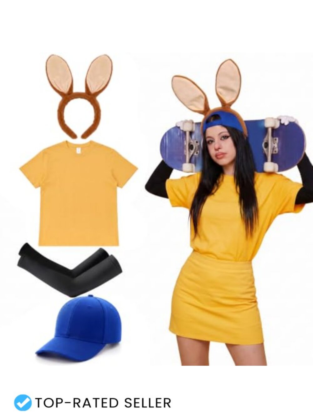 Retro Chocolate Bunny Costume Set with T-Shirt Cap Ears Arm Sleeves
